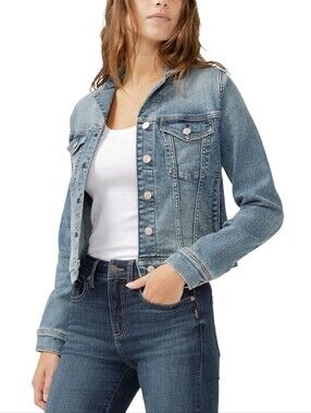 H&M 6 S/M Classic Blue Denim Jean Jacket Distressed